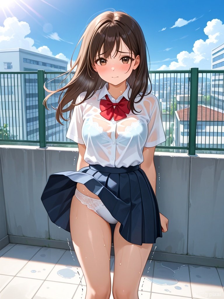 屋上でエッチをしている女の子：1
