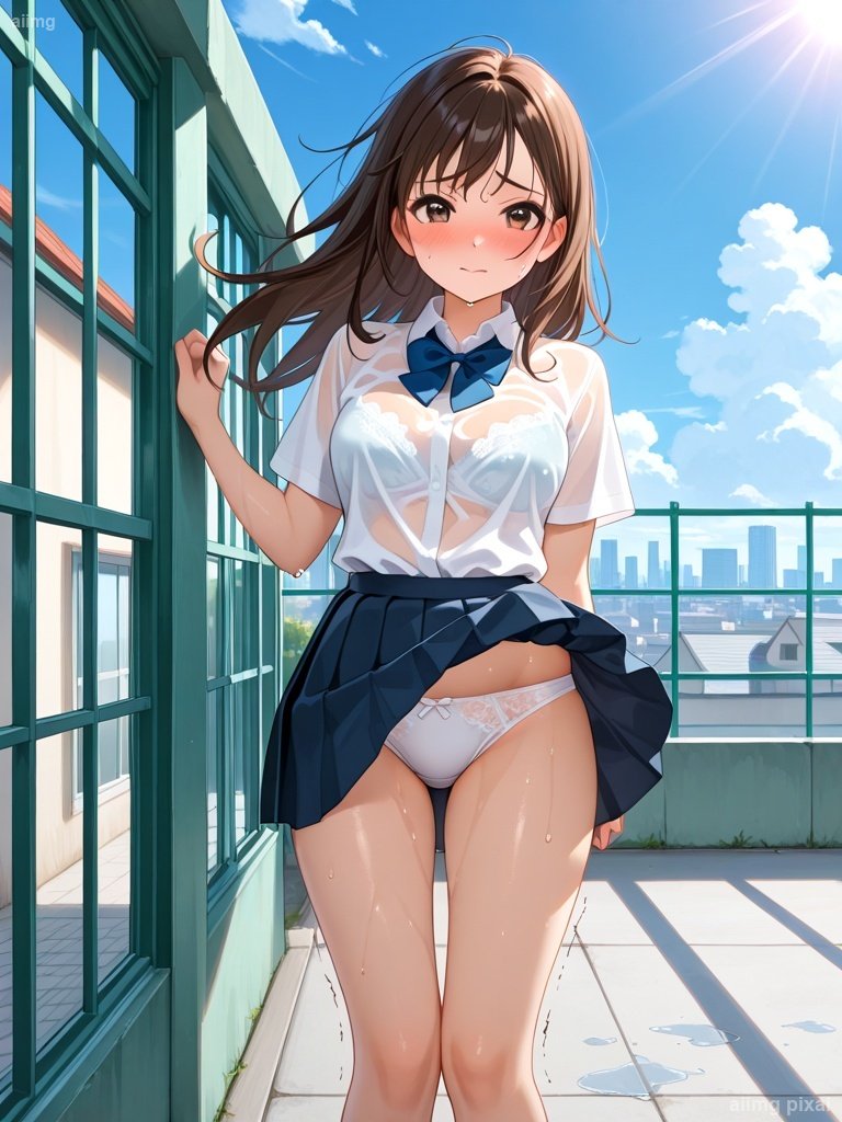 屋上でエッチをしている女の子：1