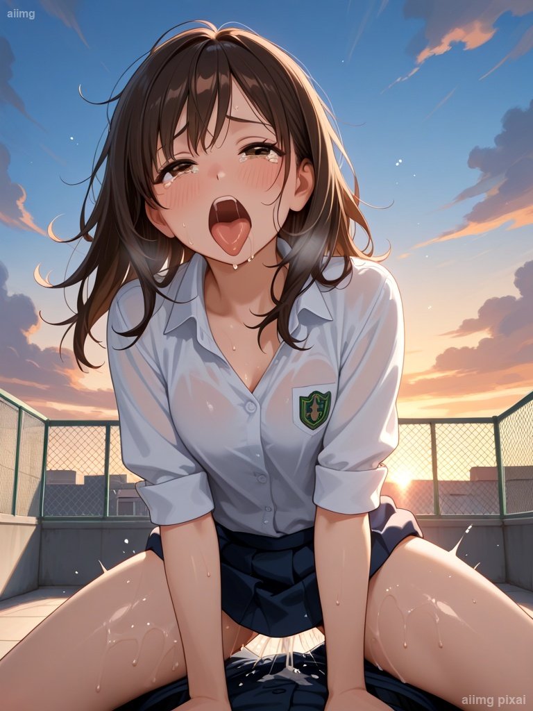 屋上でエッチをしている女の子：1