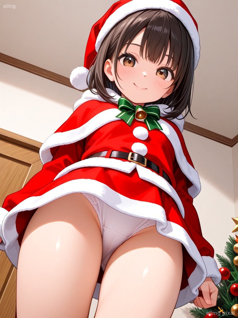 メリークリスマス 部屋でサンタ服の女の子：1