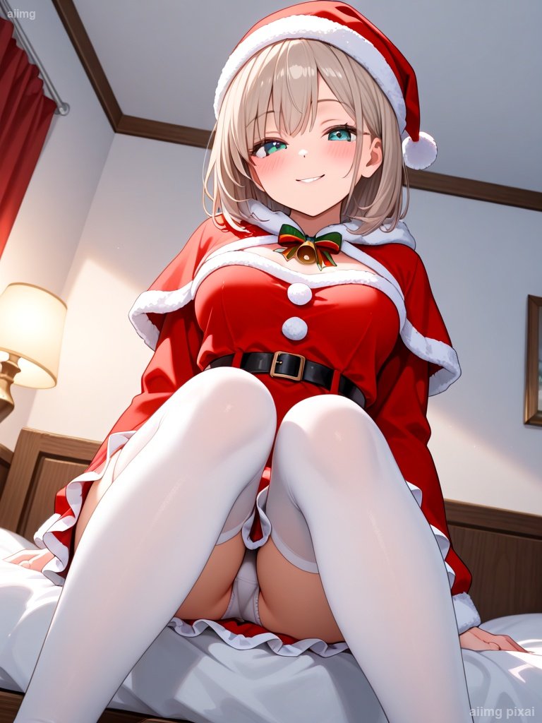 メリークリスマス 部屋でサンタ服の女の子：1