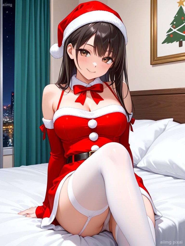 メリークリスマス 部屋でサンタ服の女の子：1