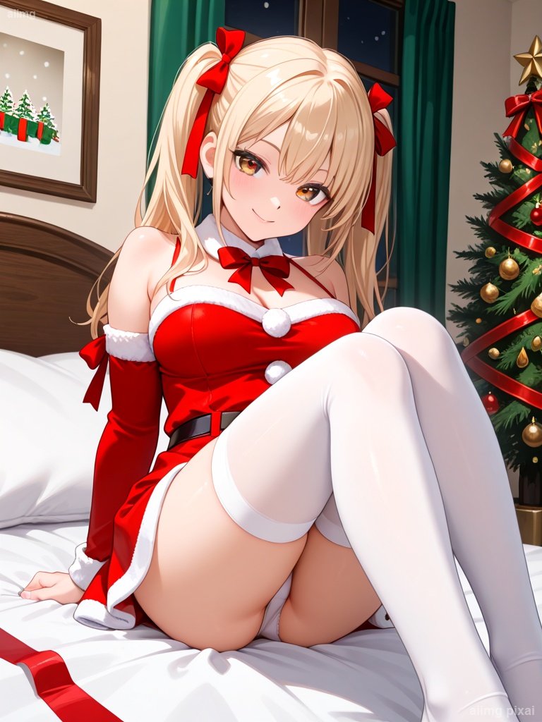 メリークリスマス 部屋でサンタ服の女の子：1