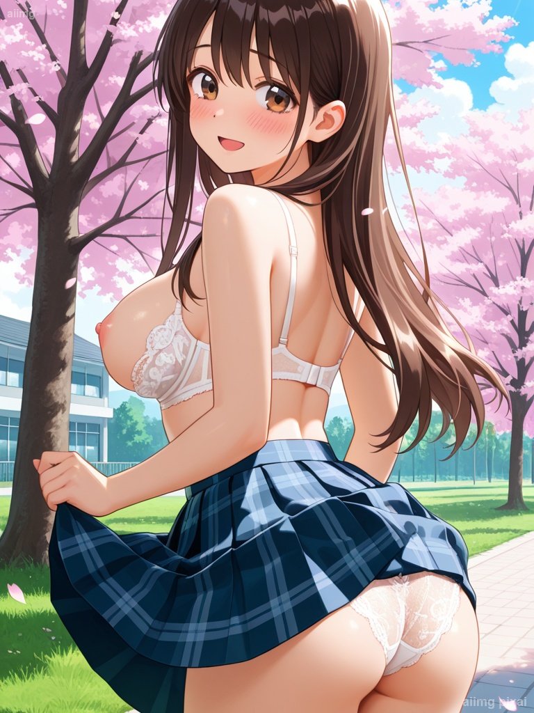 桜の下で下着が見えている女の子：5