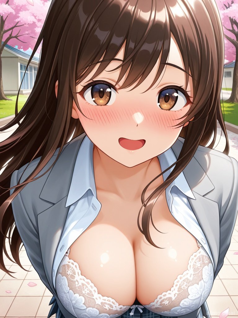 桜の下で下着が見えている女の子：3